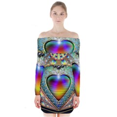 Rainbow Fractal Long Sleeve Off Shoulder Dress