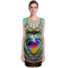 Rainbow Fractal Sleeveless Velvet Midi Dress