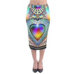 Rainbow Fractal Velvet Midi Pencil Skirt