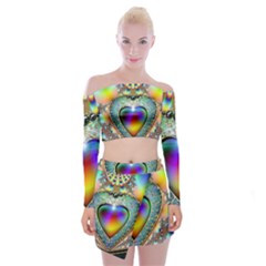 Rainbow Fractal Off Shoulder Top with Skirt Set