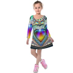 Rainbow Fractal Kids  Long Sleeve Velvet Dress