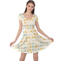 Birds And Daisies Cap Sleeve Dresses by linceazul