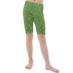 Green Glitter Abstract Texture Print Kids  Mid Length Swim Shorts