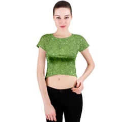 Green Glitter Abstract Texture Print Crew Neck Crop Top