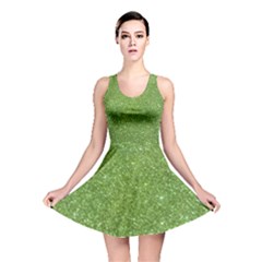 Green Glitter Abstract Texture Print Reversible Skater Dress