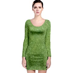 Green Glitter Abstract Texture Print Long Sleeve Bodycon Dress