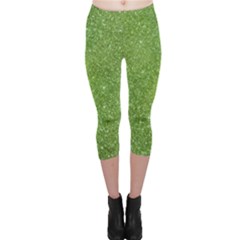Green Glitter Abstract Texture Print Capri Leggings  by dflcprintsclothing