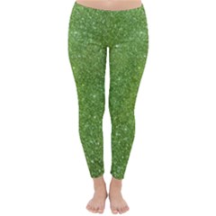 Green Glitter Abstract Texture Print Classic Winter Leggings by dflcprintsclothing