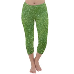 Green Glitter Abstract Texture Print Capri Winter Leggings 