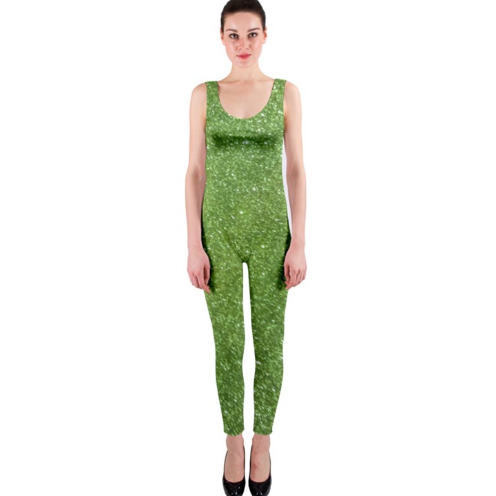 Green Glitter Abstract Texture Print OnePiece Catsuit