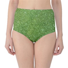 Green Glitter Abstract Texture Print High-Waist Bikini Bottoms