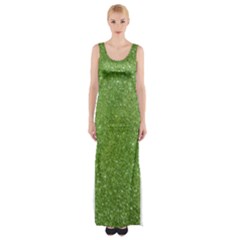 Green Glitter Abstract Texture Print Maxi Thigh Split Dress