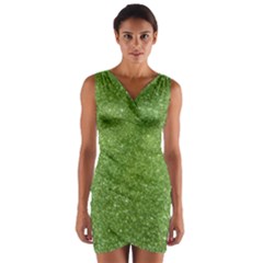 Green Glitter Abstract Texture Print Wrap Front Bodycon Dress