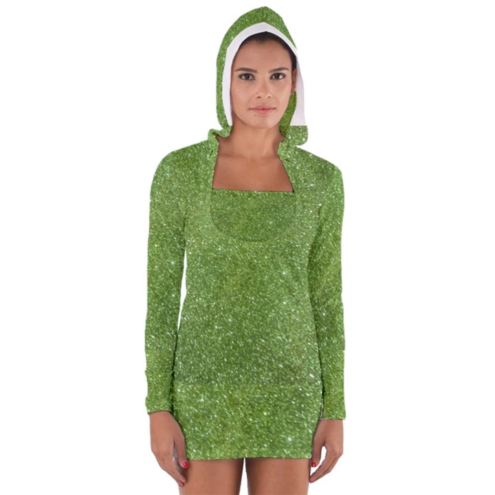 Green Glitter Abstract Texture Print Women s Long Sleeve Hooded T-shirt