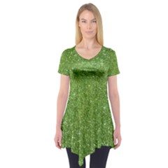 Green Glitter Abstract Texture Print Short Sleeve Tunic 