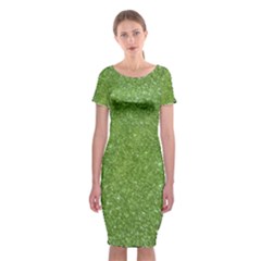 Green Glitter Abstract Texture Print Classic Short Sleeve Midi Dress