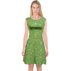 Green Glitter Abstract Texture Print Capsleeve Midi Dress