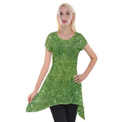 Green Glitter Abstract Texture Print Short Sleeve Side Drop Tunic by dflcprintsclothing