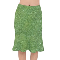 Green Glitter Abstract Texture Print Mermaid Skirt