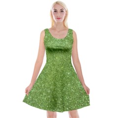 Green Glitter Abstract Texture Print Reversible Velvet Sleeveless Dress