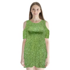 Green Glitter Abstract Texture Print Shoulder Cutout Velvet  One Piece