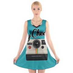 Say Cheese V-neck Sleeveless Skater Dress by Valentinaart