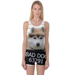 Bad Dog One Piece Boyleg Swimsuit by Valentinaart