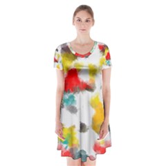 Colorful Paint Stokes               Short Sleeve V-neck Flare Dress by LalyLauraFLM