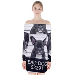Bad Dog Long Sleeve Off Shoulder Dress by Valentinaart