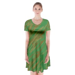 Brown Green Texture                 Short Sleeve V-neck Flare Dress by LalyLauraFLM
