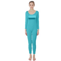 Blue Waves Pattern  Long Sleeve Catsuit by TastefulDesigns