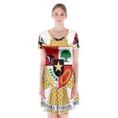 National Emblem Of Indonesia  Short Sleeve V-neck Flare Dress by abbeyz71