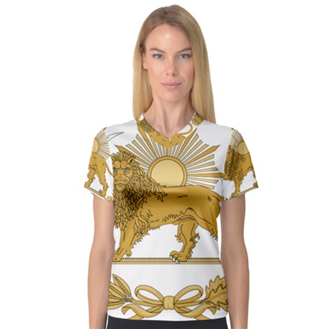 Lion & Sun Emblem Of Persia (iran) Women s V-neck Sport Mesh Tee by abbeyz71