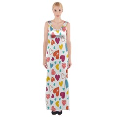 Colorful Bright Hearts Pattern Maxi Thigh Split Dress by TastefulDesigns