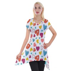 Colorful Bright Hearts Pattern Short Sleeve Side Drop Tunic by TastefulDesigns