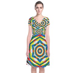 Flower Of Life Universal Mandala Short Sleeve Front Wrap Dress