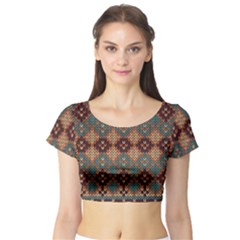 Knitted Pattern Short Sleeve Crop Top (Tight Fit)