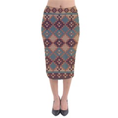 Knitted Pattern Velvet Midi Pencil Skirt