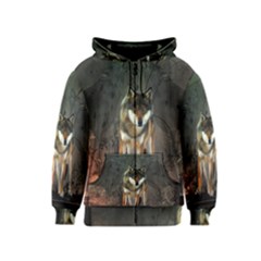 Awesome Wolf In The Night Kids  Zipper Hoodie by FantasyWorld7