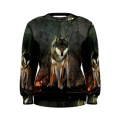 Awesome Wolf In The Night Women s Sweatshirt by FantasyWorld7