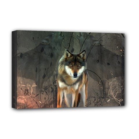 Awesome Wolf In The Night Deluxe Canvas 18  X 12   by FantasyWorld7