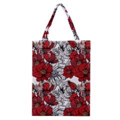 Hand Drawn Red Flowers Pattern Classic Tote Bag by TastefulDesigns