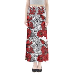 Hand Drawn Red Flowers Pattern Maxi Skirts by TastefulDesigns