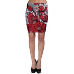 Red Flowers Pattern Bodycon Skirt by TastefulDesigns