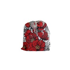 Red Flowers Pattern Drawstring Pouches (xs)  by TastefulDesigns