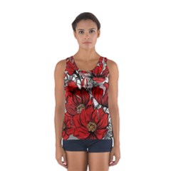 Red Flowers Pattern Women s Sport Tank Top  by TastefulDesigns