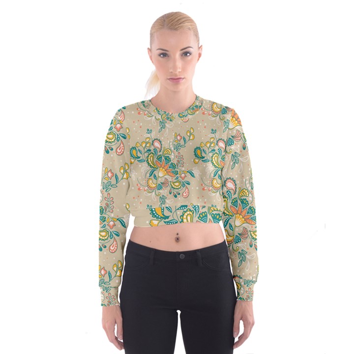 Hand drawn batik floral pattern Cropped Sweatshirt