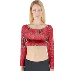 Red Peacock Floral Embroidered Long Qipao Traditional Chinese Cheongsam Mandarin Long Sleeve Crop Top