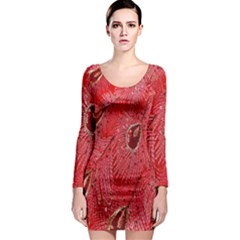 Red Peacock Floral Embroidered Long Qipao Traditional Chinese Cheongsam Mandarin Long Sleeve Bodycon Dress