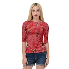 Red Peacock Floral Embroidered Long Qipao Traditional Chinese Cheongsam Mandarin Quarter Sleeve Tee